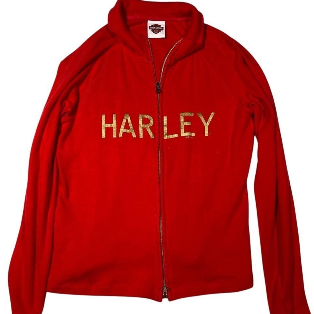 Y2K Harley Davidson Twin Cities Red‎ Full Zip Gold Lettering Jacket